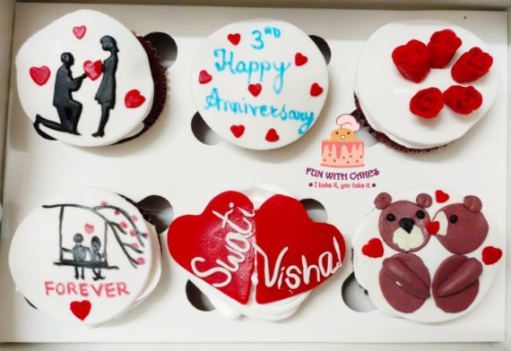 Anniversary Themed Cupcakes(Pack of 6) Designs, Images, Price Near Me