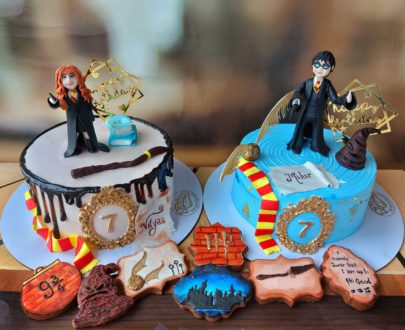Harry Potter theme dual birthday celebration cake with royal icing cookies Designs, Images, Price Near Me