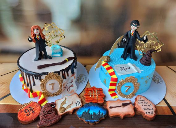 Harry Potter theme dual birthday celebration cake with royal icing cookies Designs, Images, Price Near Me