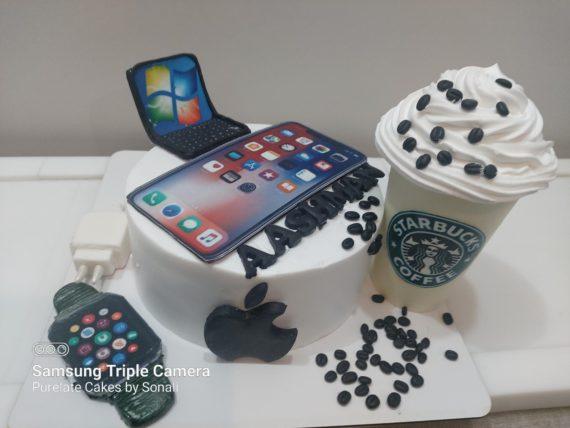 Starbucks And Apple Theme Cake Designs, Images, Price Near Me